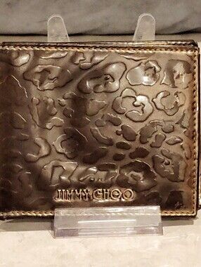 JIMMY CHOO LEOPARD PRINT EMBOSSED MEN'S BRONZE LEATHER BI-FOLD WALLET